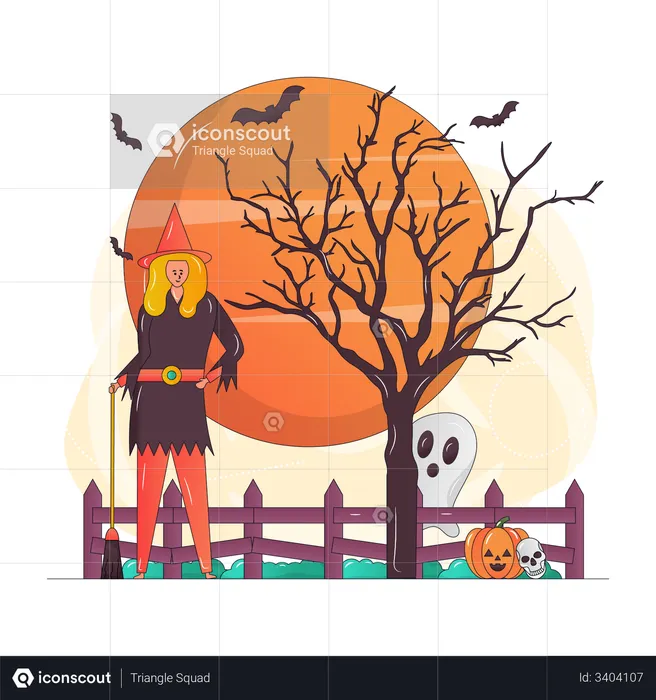 Girl wearing witch costume  Illustration