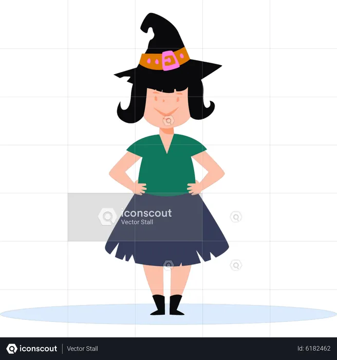 Girl wearing witch costume for party  Illustration