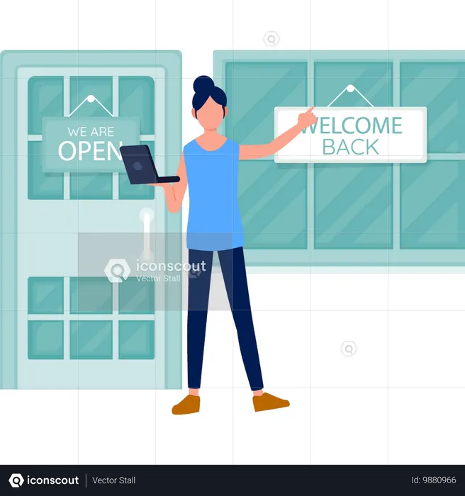 Girl welcoming customers  Illustration