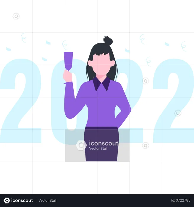 Girl welcoming new year with raising a toast  Illustration