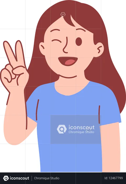 ピースサインをしながらウィンクする女の子  イラスト