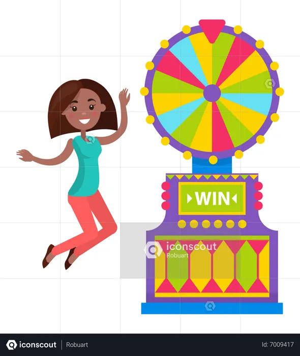 Girl winning wheel of fortune  Illustration