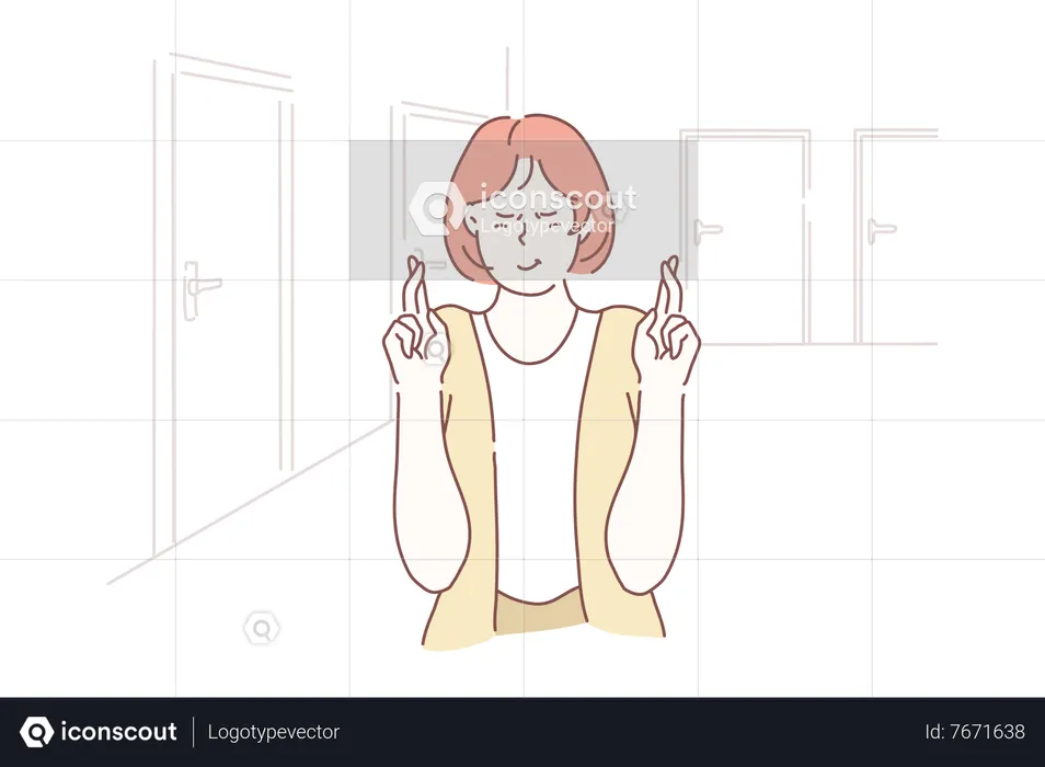 Girl wishing for luck with fingers crossed  Illustration
