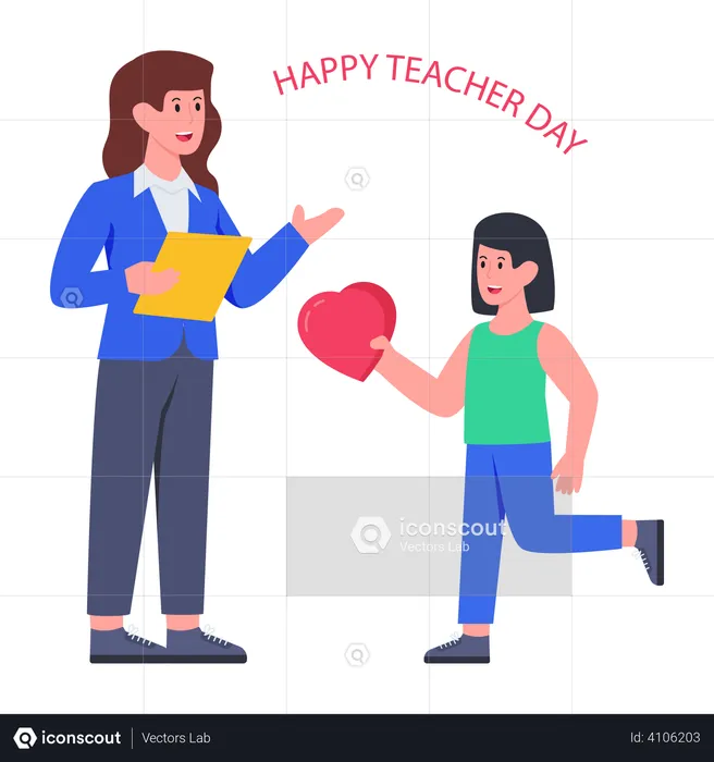 Girl wishing Happy Teacher Day  Illustration