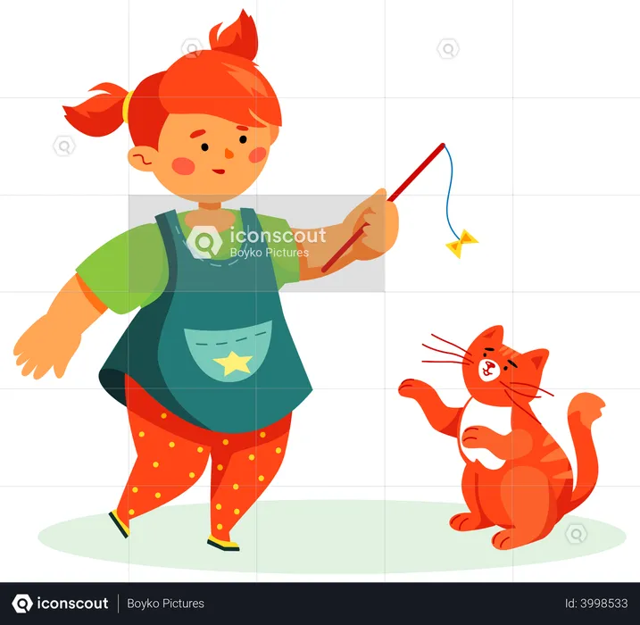 Girl with a cat  Illustration