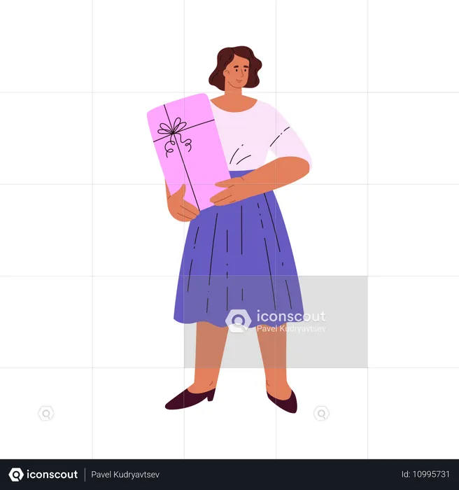 Girl with a gift box in her hands  Illustration