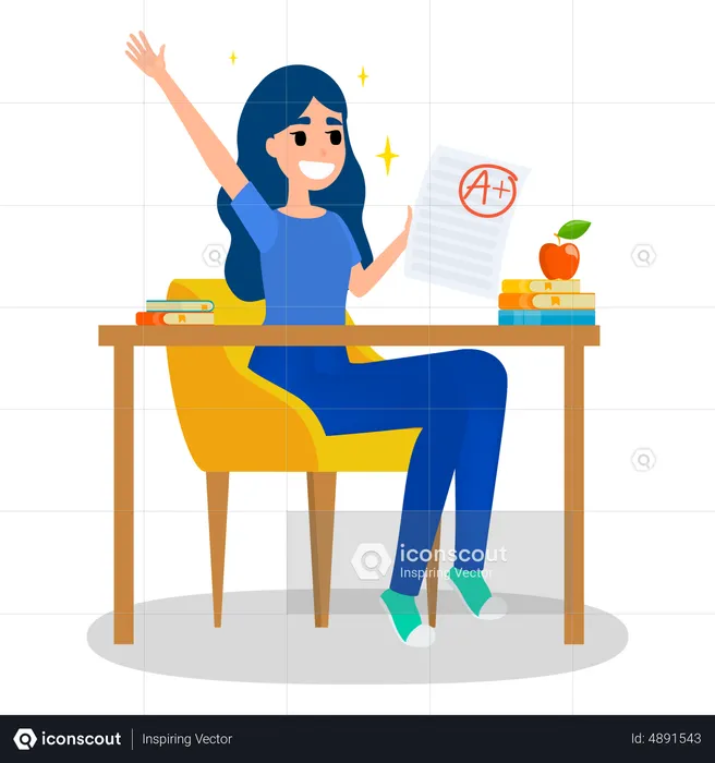 Girl With A Plus Grade  Illustration