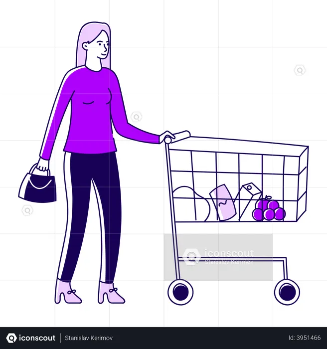 Girl With A Shopping Cart  Illustration