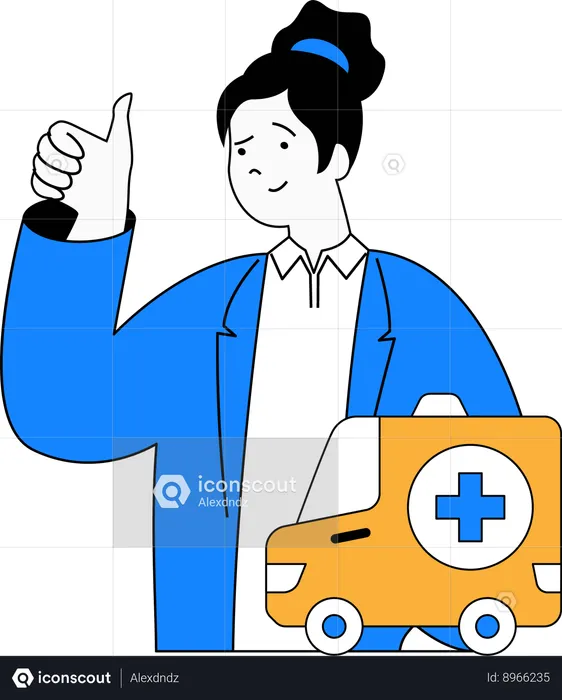 Girl with ambulance  Illustration