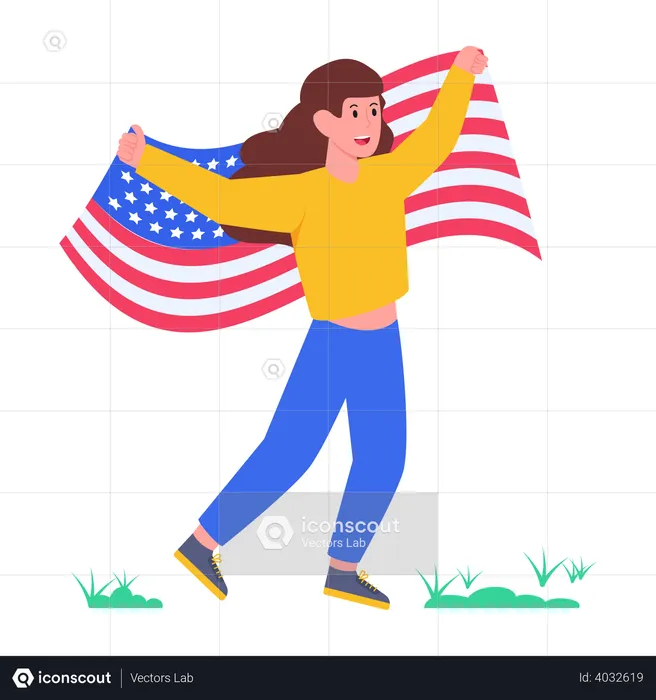 Girl With American Flag  Illustration