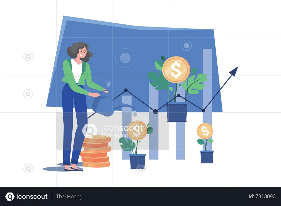 Girl With An Investment Loan  Illustration