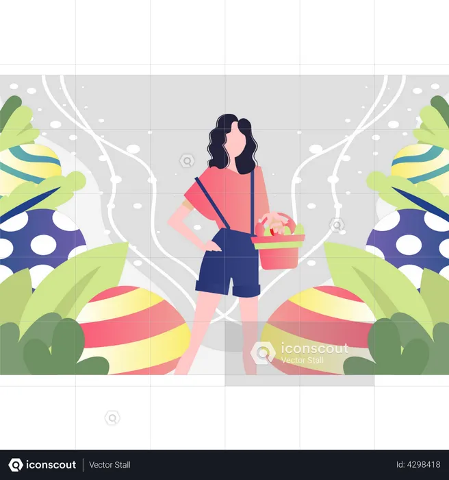 Girl with basket of Easter eggs  Illustration