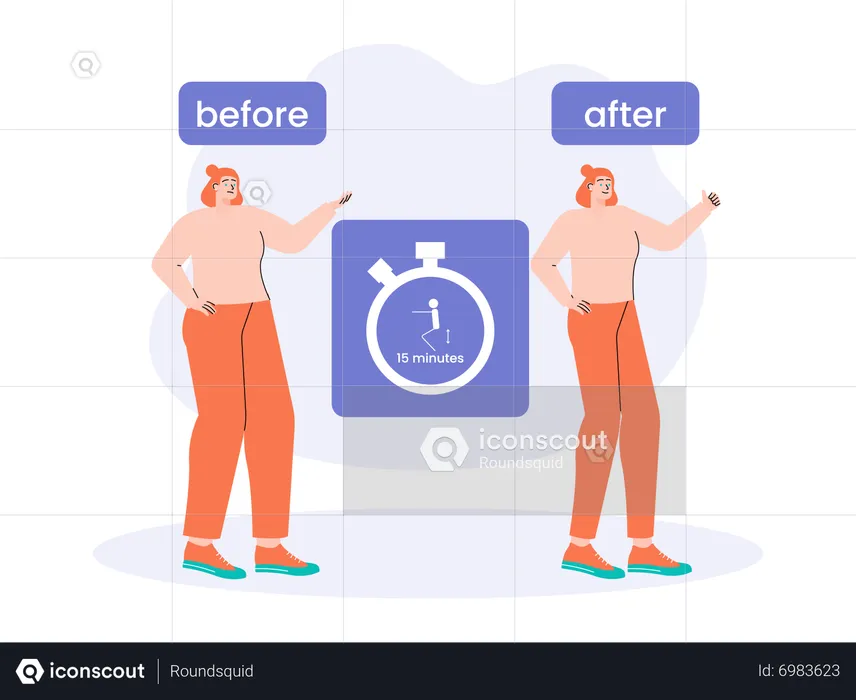 Girl with before and after weight loss  Illustration