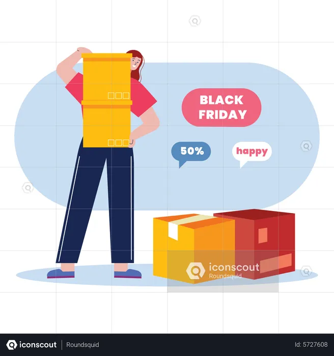 Girl with Black Friday shopping box  Illustration