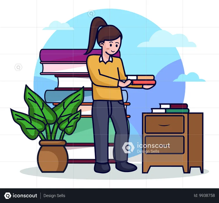 Girl With Books  Illustration