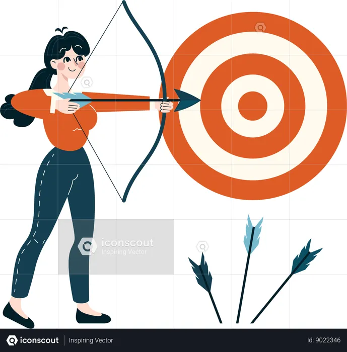 Girl with bow and arrow look at target  Illustration