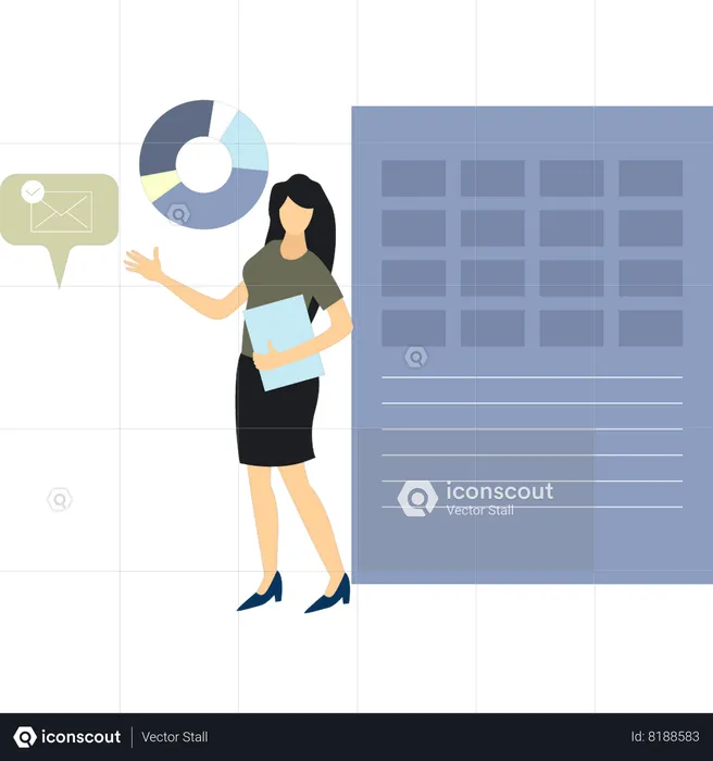 Girl With Business Report  Illustration