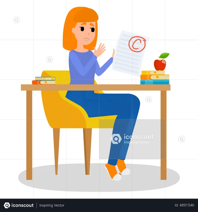 Girl With C Grade  Illustration