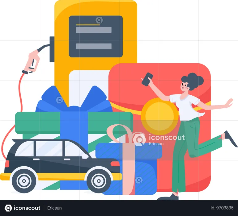 Girl with car at fuel station  Illustration