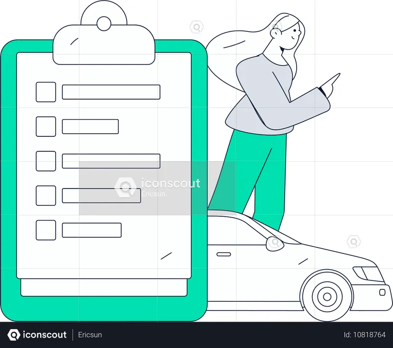 Girl with car loan document papers  Illustration