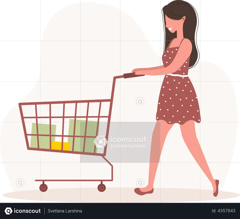 Girl with cart  Illustration