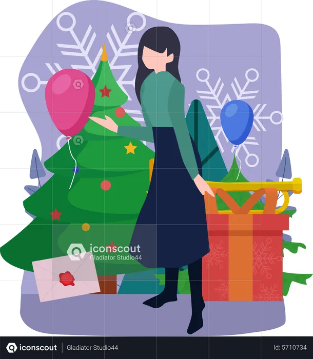 Girl with christmas decoration  Illustration
