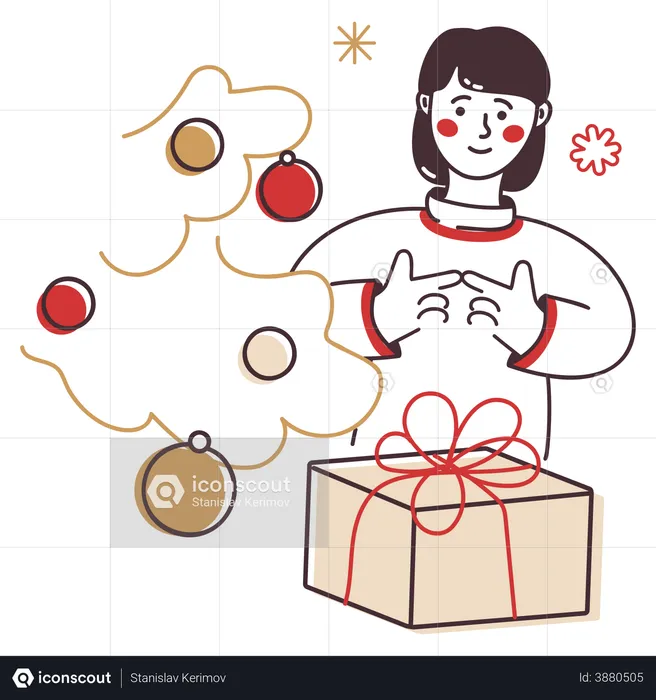 Girl with Christmas gift  Illustration