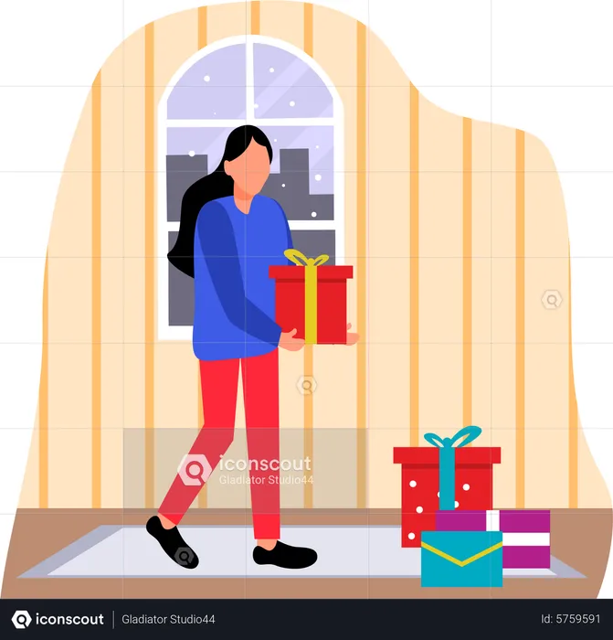 Girl with Christmas gift  Illustration