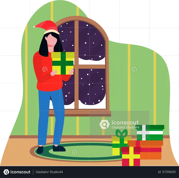 Girl with Christmas gift  Illustration