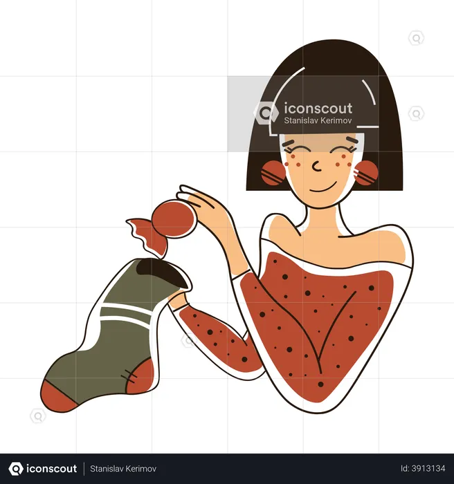 Girl with Christmas stocking  Illustration