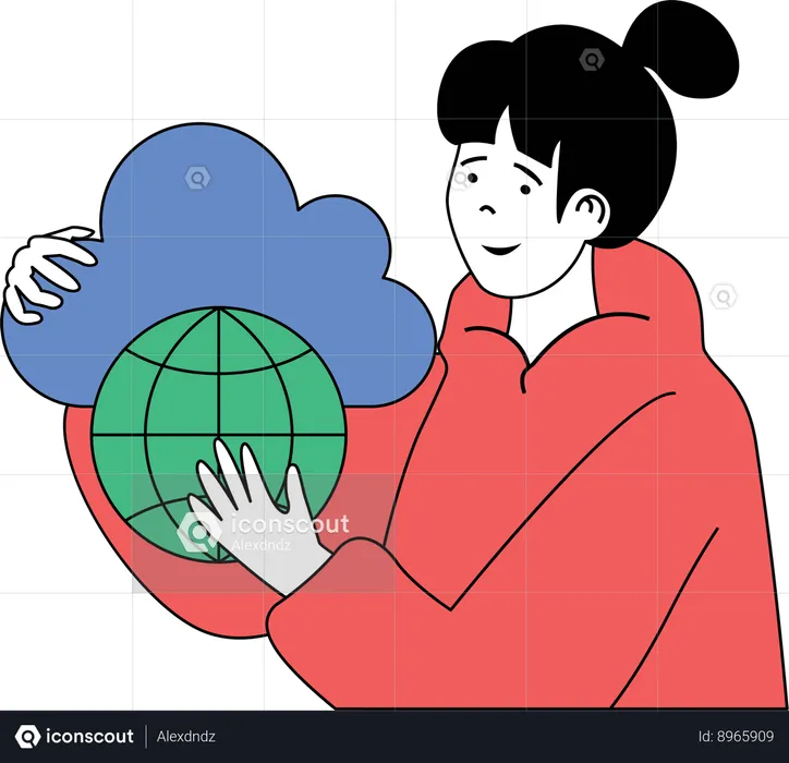 Girl with cloud network  Illustration
