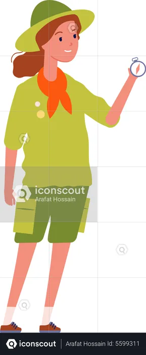 Girl with compass in scout uniform  Illustration