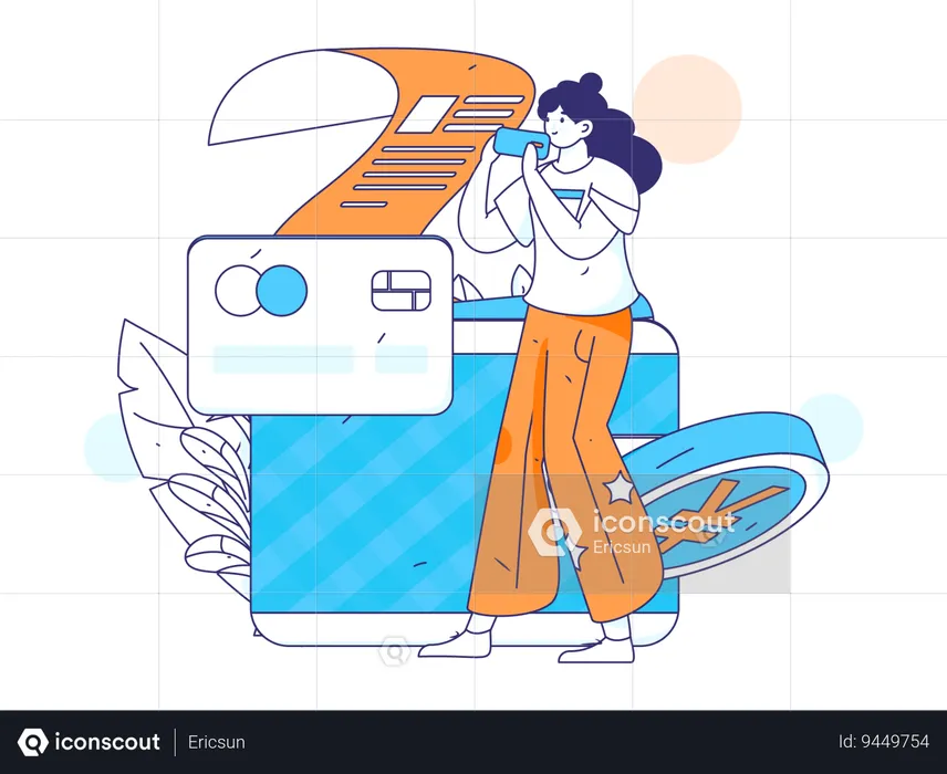 Girl with credit card bill  Illustration