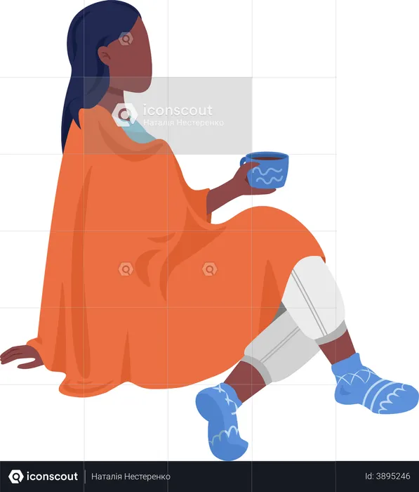 Girl with cup and blanket  Illustration