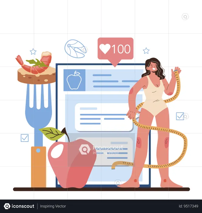 Girl with Diet therapy with healthy food  Illustration