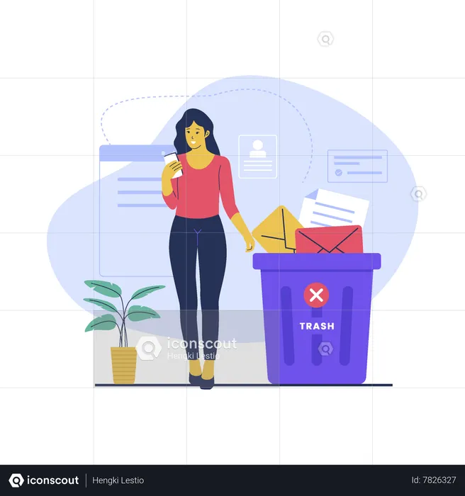 Girl with  Email trash  Illustration