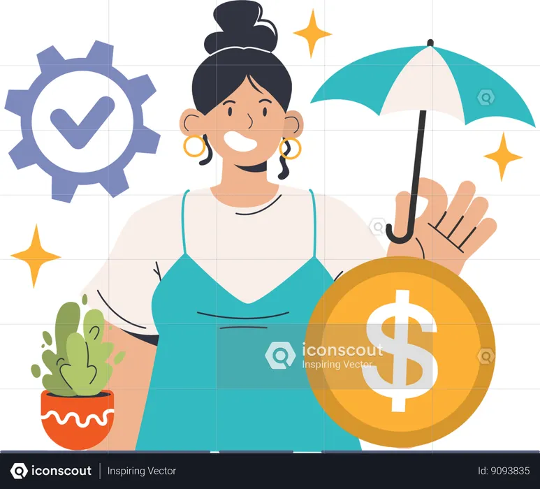 Girl with financial insurance  Illustration