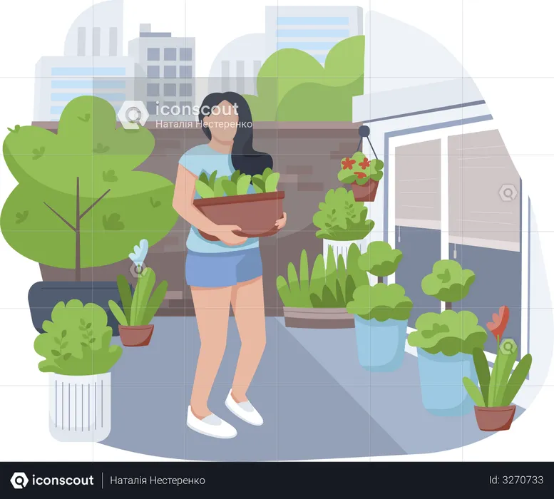 Girl with flowerpot  Illustration