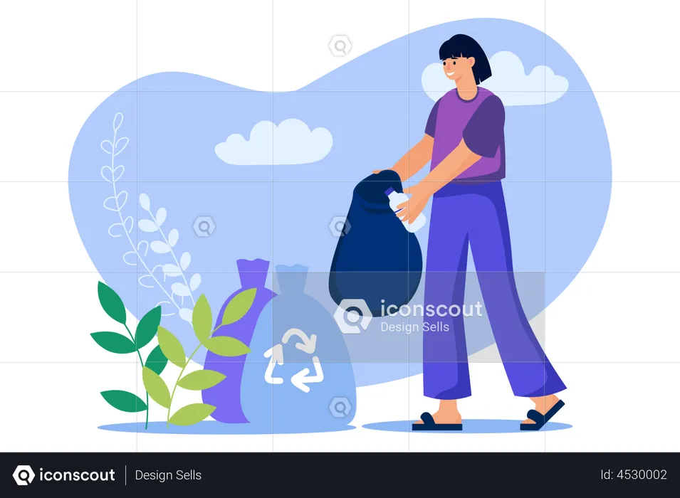 Girl with garbage bag  Illustration