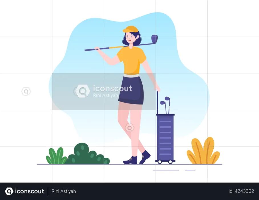Girl with golf kit  Illustration