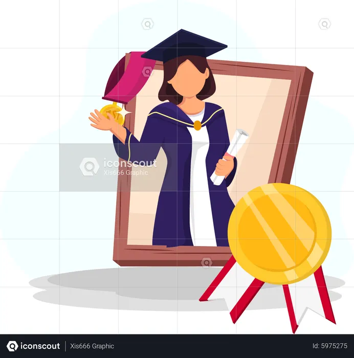 Girl with graduation badge  Illustration