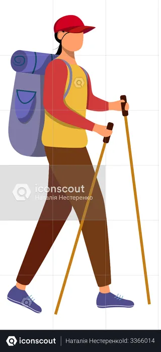 Girl with hiking sticks  Illustration