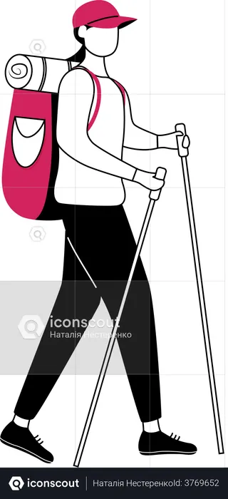 Girl with hiking sticks  Illustration