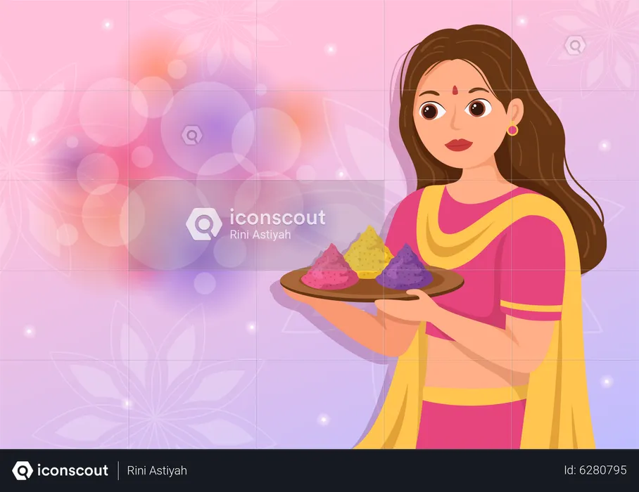 Girl with Holi color plate  Illustration
