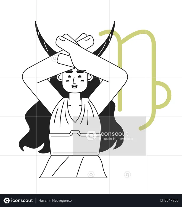 Girl with horns crossing palms unger head  Illustration