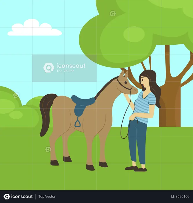 Girl with horse  Illustration