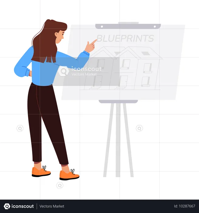 Girl with house Blueprint  Illustration