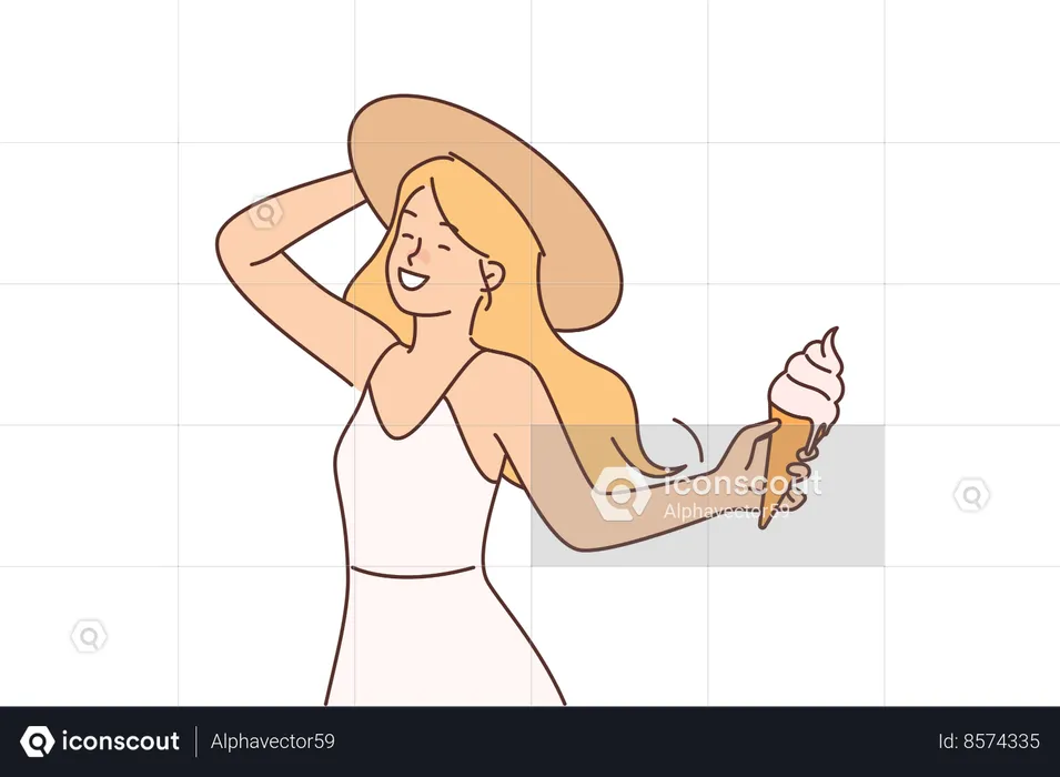 Girl with ice cream in waffle cone  Illustration