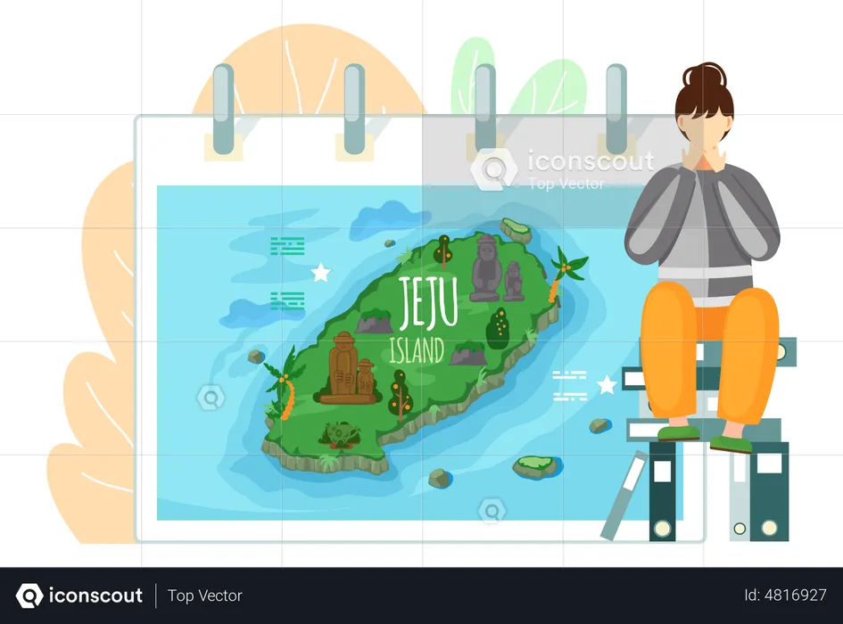 Girl with jeju island postcard  Illustration