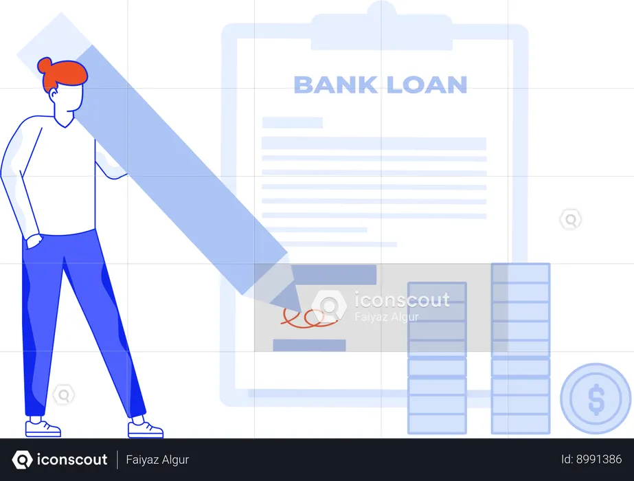 Girl with Loan Documentation  Illustration